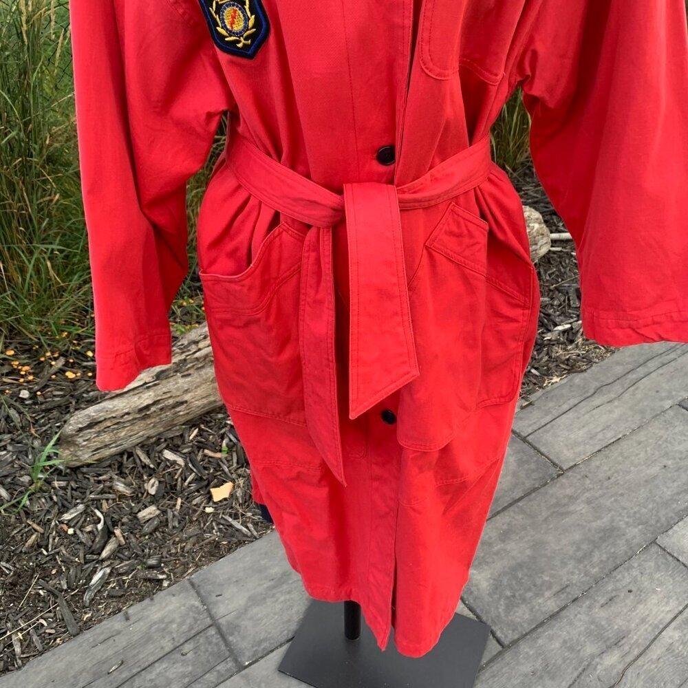 Vintage 80s 90s Oversized Red Belted Dolman Sleeve Trench Overcoat Duster - Picture 6 of 12